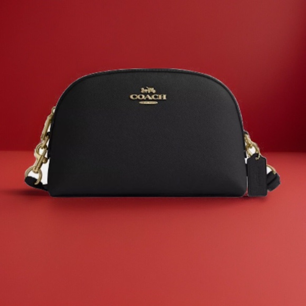 NWT Coach Black Leather Crossbody Bag Madi X Grain Gold Accents $328 MSRP